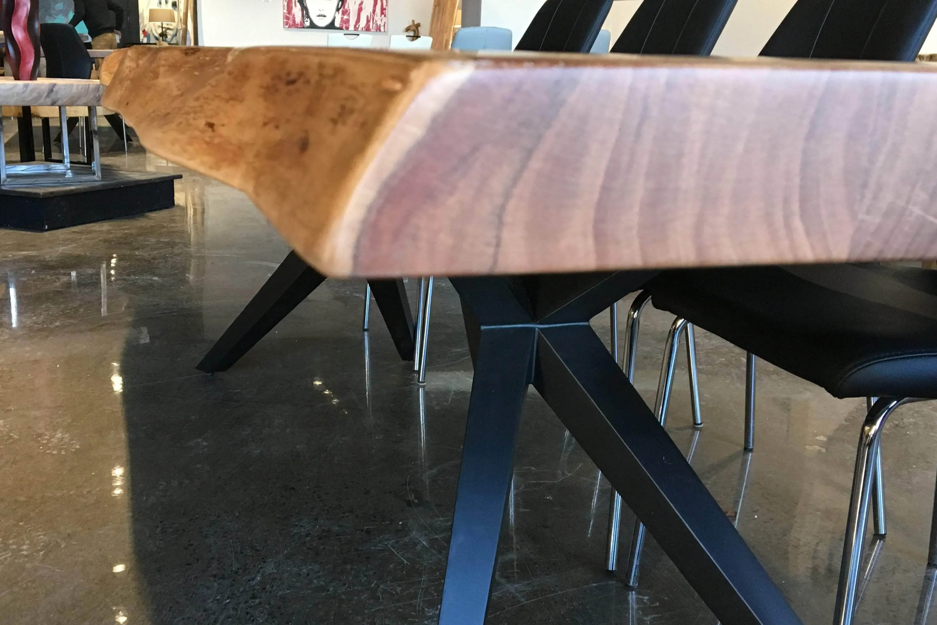 108"W Live Edge Acacia Wood Dining Table - Available in 7 Leg Styles