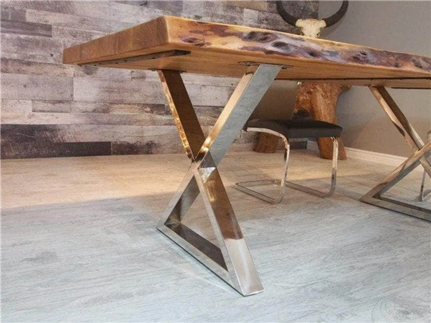 108"W Live Edge Acacia Wood Dining Table - Available in 7 Leg Styles