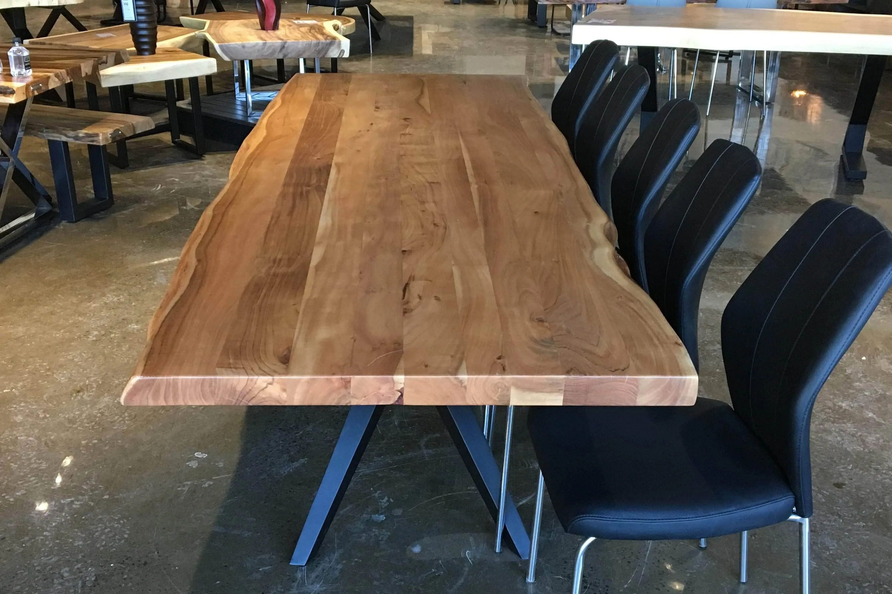 108"W Live Edge Acacia Wood Dining Table - Available in 7 Leg Styles