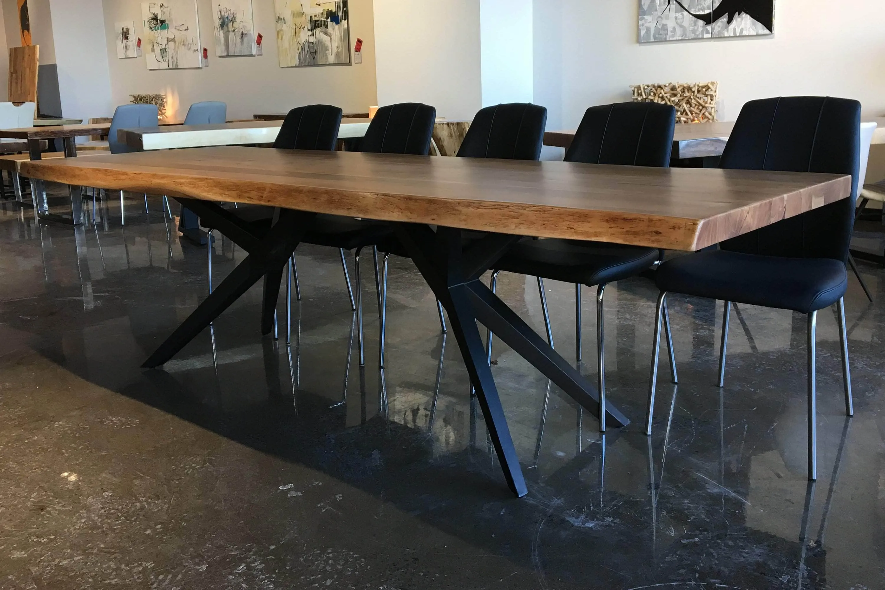 108"W Live Edge Acacia Wood Dining Table - Available in 7 Leg Styles