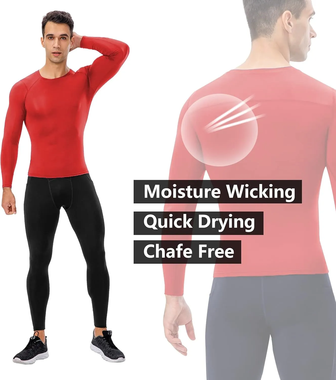 1/3 Pack Men's Compression Shirts Long Sleeve Athletic Workout Base Layer Quick Dry Fit Basketball Football Tops Undershirts