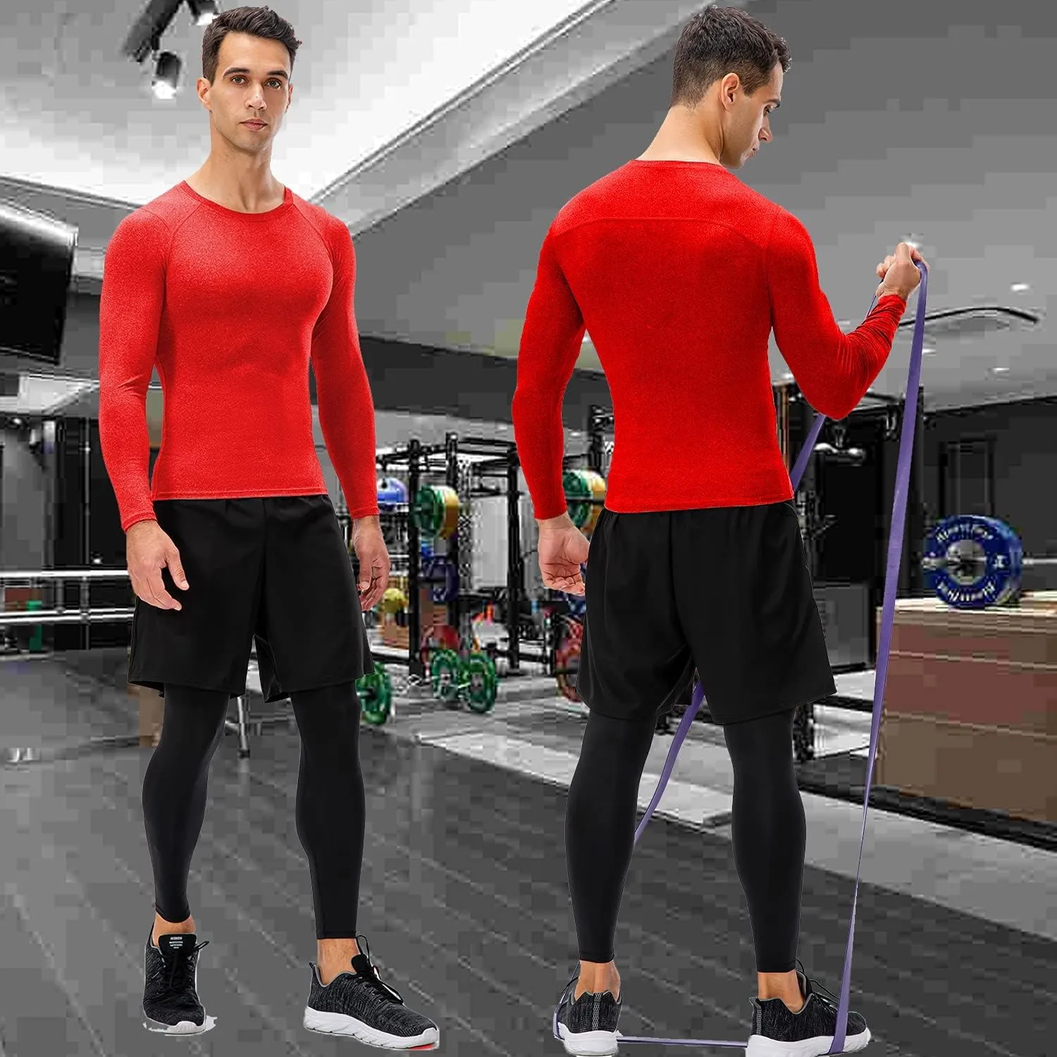 1/3 Pack Men's Compression Shirts Long Sleeve Athletic Workout Base Layer Quick Dry Fit Basketball Football Tops Undershirts