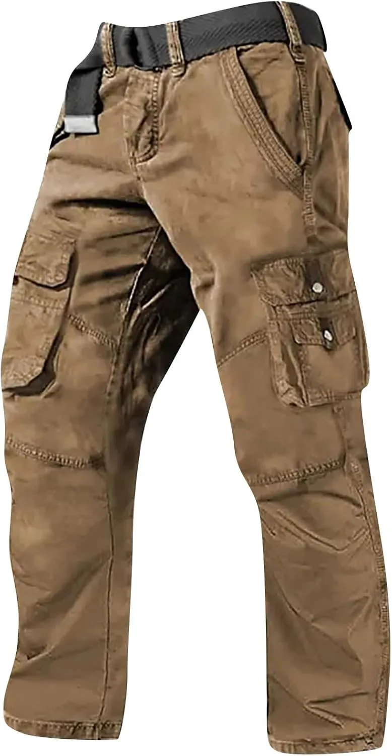 ADHOWBEW Tactical Pants for Men Pockets Stretch Construction Big and Tall Workout Work Trousers