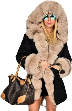 Aofur Womens Hooded Faux Fur Lined Warm Coats Parkas Anoraks Outwear Winter Long Jackets