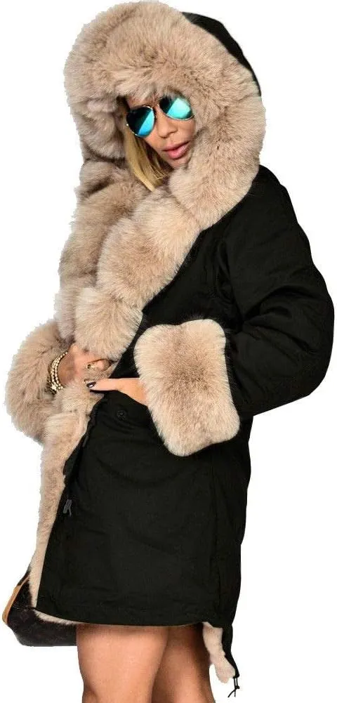 Aofur Womens Hooded Faux Fur Lined Warm Coats Parkas Anoraks Outwear Winter Long Jackets