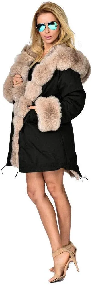 Aofur Womens Hooded Faux Fur Lined Warm Coats Parkas Anoraks Outwear Winter Long Jackets