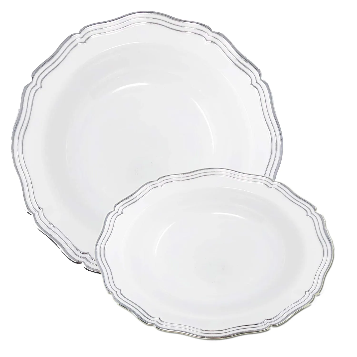 Aristocrat Collection Plastic Soup Bowls White & Silver 7.5 inches