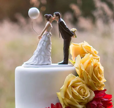 Balloon Kiss Bride & Groom Cake Topper