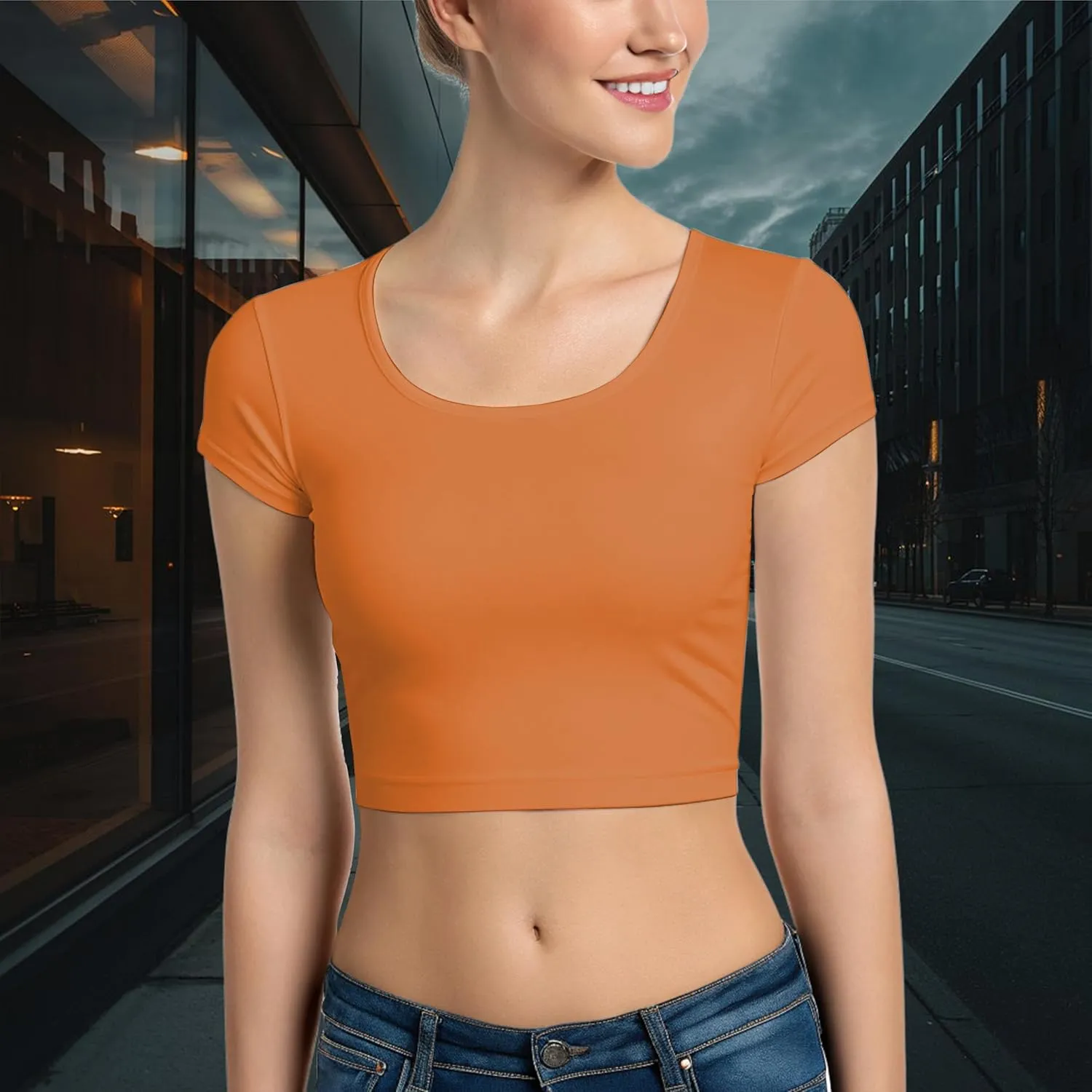 Basic Crop Tops for Women Short Sleeve T-Shirts Scoop Neck Cropped Shirts Women's Crop Top Cute Summer Tops Slim Fit Tees