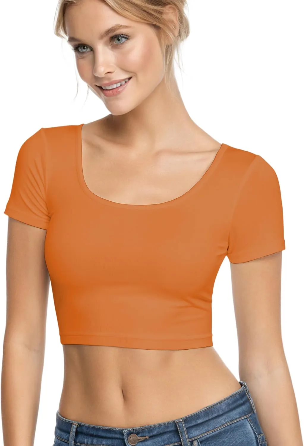 Basic Crop Tops for Women Short Sleeve T-Shirts Scoop Neck Cropped Shirts Women's Crop Top Cute Summer Tops Slim Fit Tees