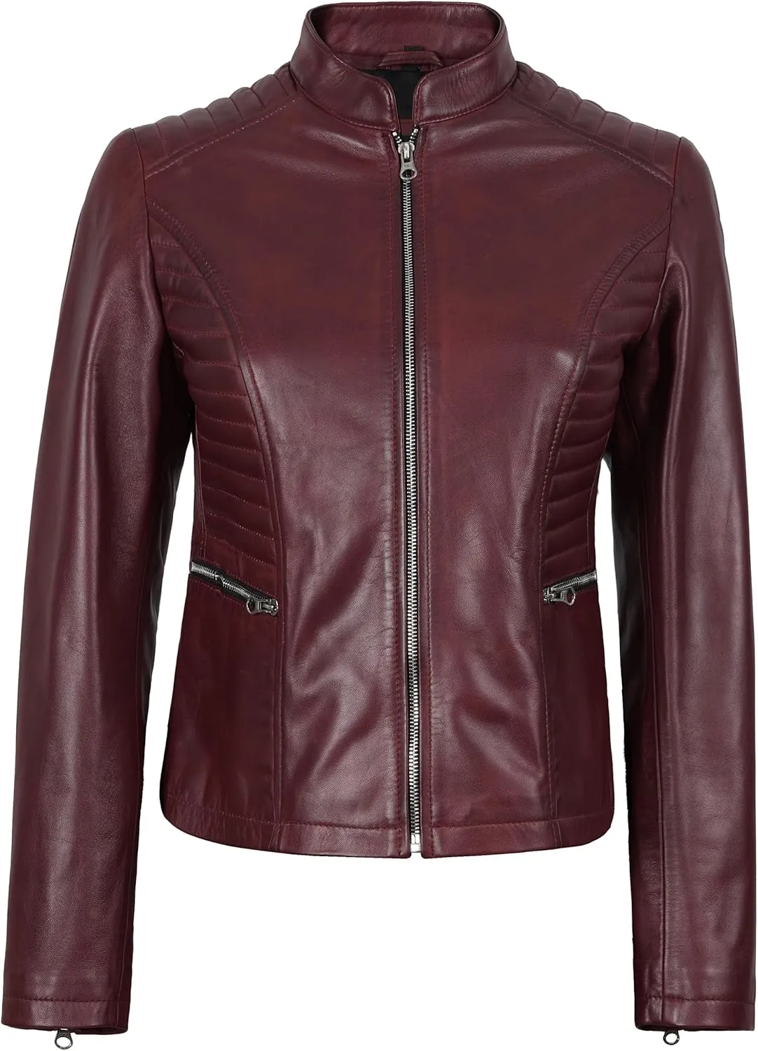 Blingsoul Real Leather Jacket Women - Cafe Racer Style Womens Leather Jackets