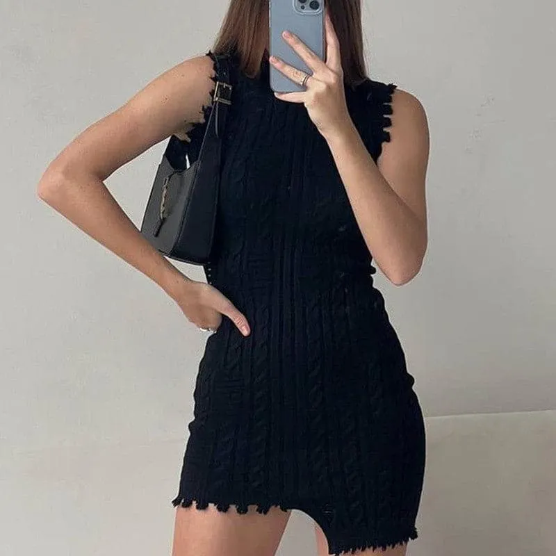 DressBetty - Mini Dress Women Elegant Solid Black Knit Bodycon Dresses