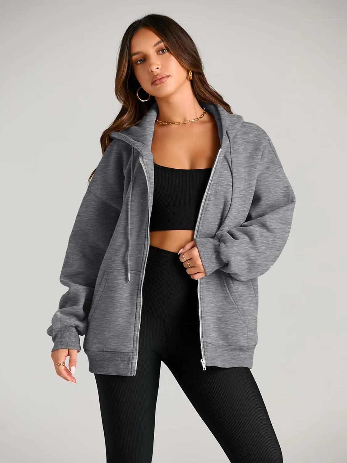 EFAN Women's Drawstring Zip Up Cute Hoodies Fall Jacket Oversized Casual Sweatshirts with Pocket