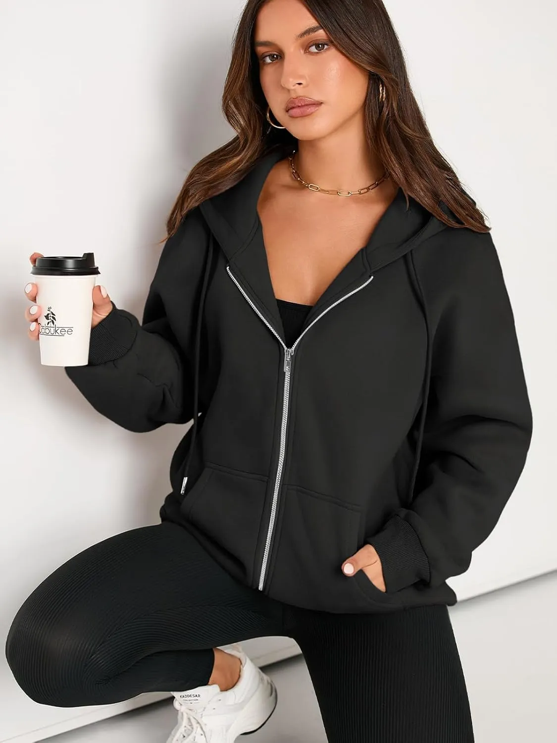 EFAN Women's Drawstring Zip Up Cute Hoodies Fall Jacket Oversized Casual Sweatshirts with Pocket