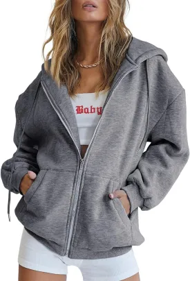 EFAN Women's Drawstring Zip Up Cute Hoodies Fall Jacket Oversized Casual Sweatshirts with Pocket