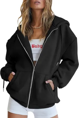EFAN Women's Drawstring Zip Up Cute Hoodies Fall Jacket Oversized Casual Sweatshirts with Pocket