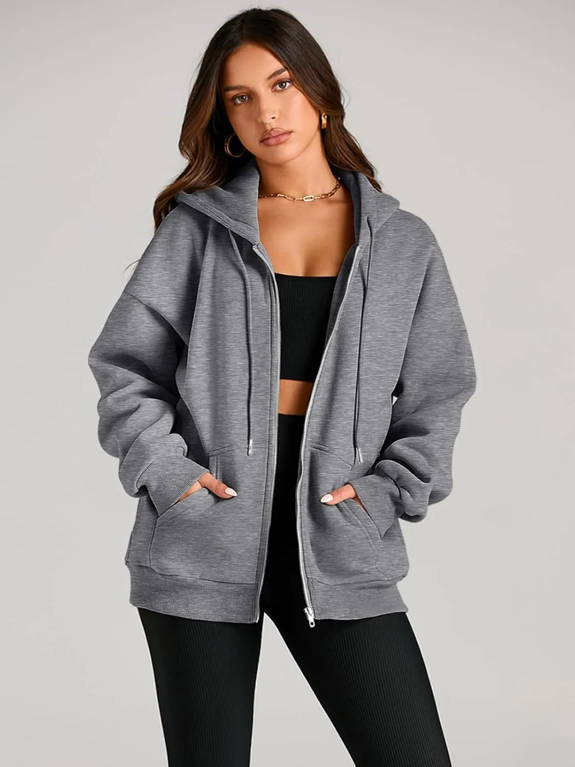 EFAN Women's Drawstring Zip Up Cute Hoodies Fall Jacket Oversized Casual Sweatshirts with Pocket