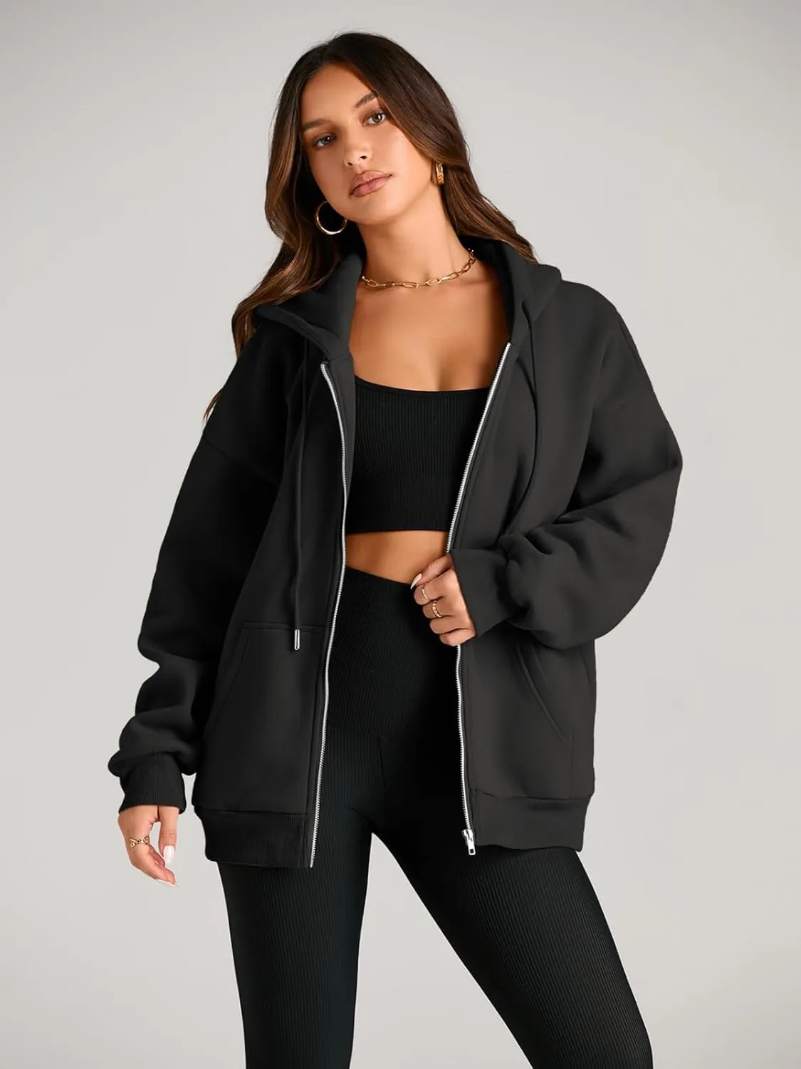 EFAN Women's Drawstring Zip Up Cute Hoodies Fall Jacket Oversized Casual Sweatshirts with Pocket