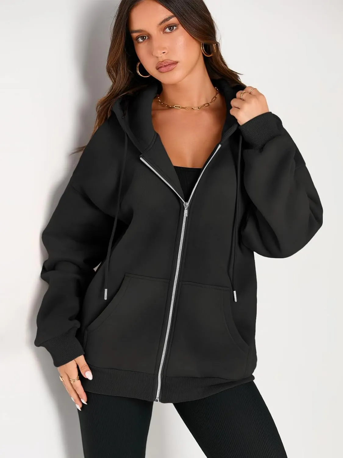 EFAN Women's Drawstring Zip Up Cute Hoodies Fall Jacket Oversized Casual Sweatshirts with Pocket