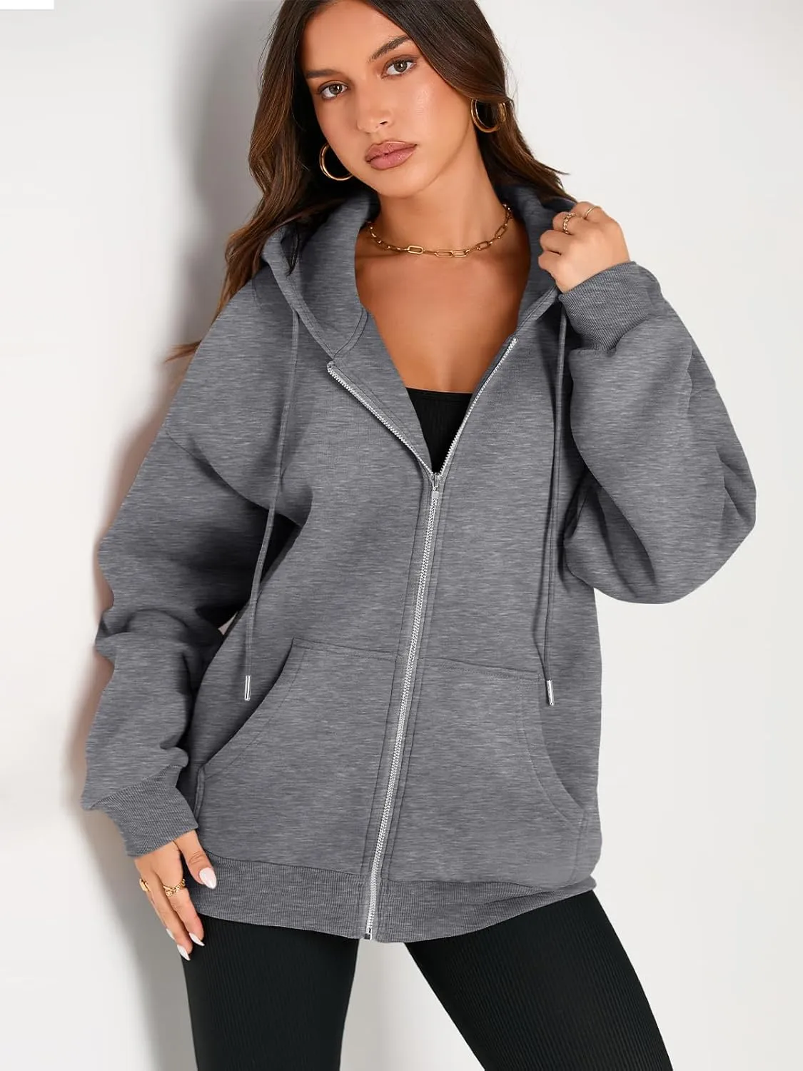 EFAN Women's Drawstring Zip Up Cute Hoodies Fall Jacket Oversized Casual Sweatshirts with Pocket