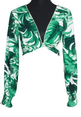 Jungle - Monstera White / Green Crop Top (Off-White)