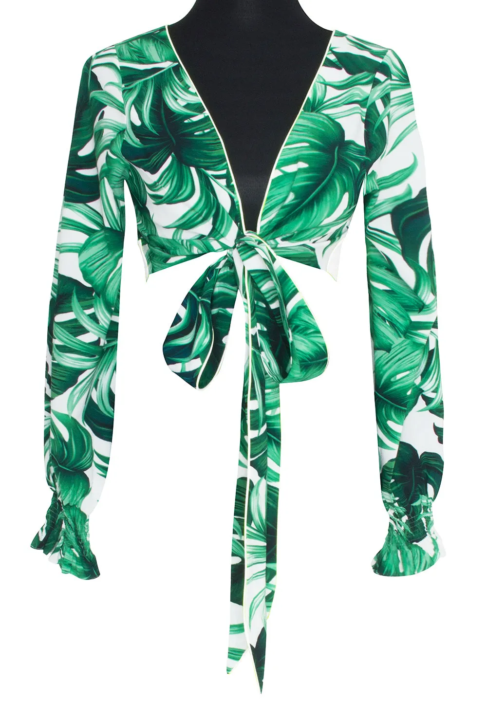 Jungle - Monstera White / Green Crop Top (Off-White)