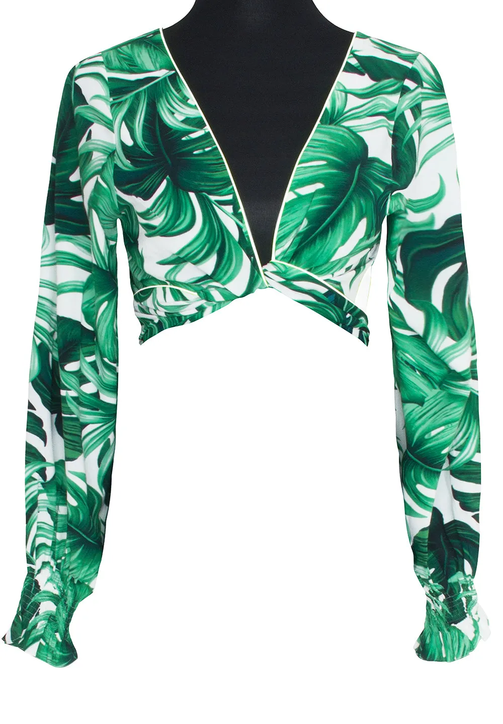 Jungle - Monstera White / Green Crop Top (Off-White)