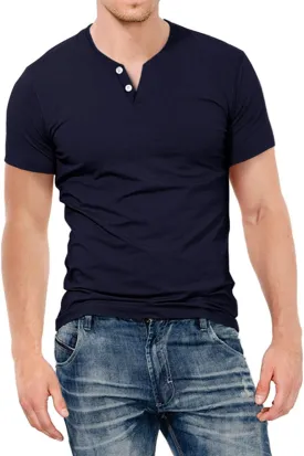 KUYIGO Mens Henley Shirts Slim Fit Short Sleeve Fashion Cotton Tops Tee