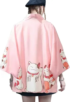 LAI MENG FIVE CATS Women's Loose Floral Print Kimono Cover up Cardigan Casual Blouse Tops