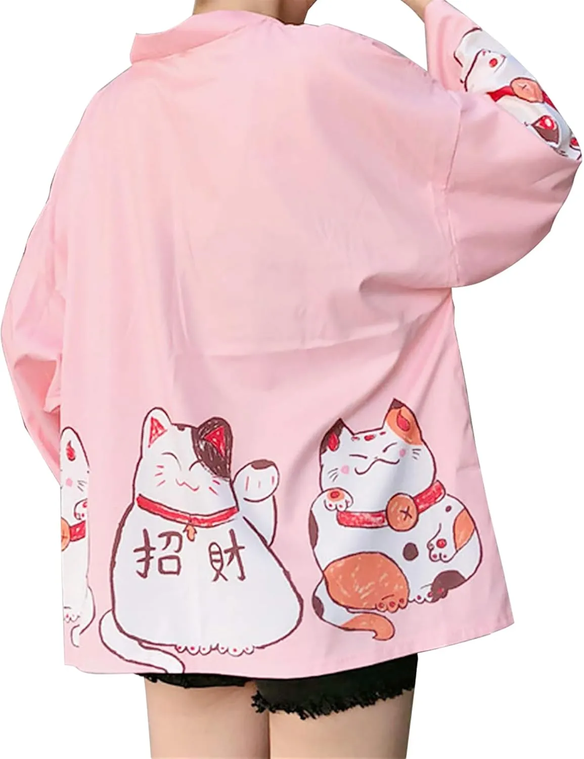 LAI MENG FIVE CATS Women's Loose Floral Print Kimono Cover up Cardigan Casual Blouse Tops