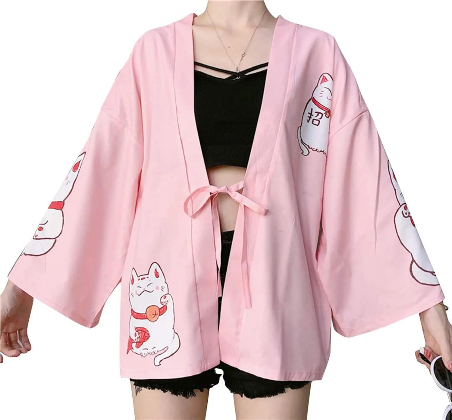 LAI MENG FIVE CATS Women's Loose Floral Print Kimono Cover up Cardigan Casual Blouse Tops