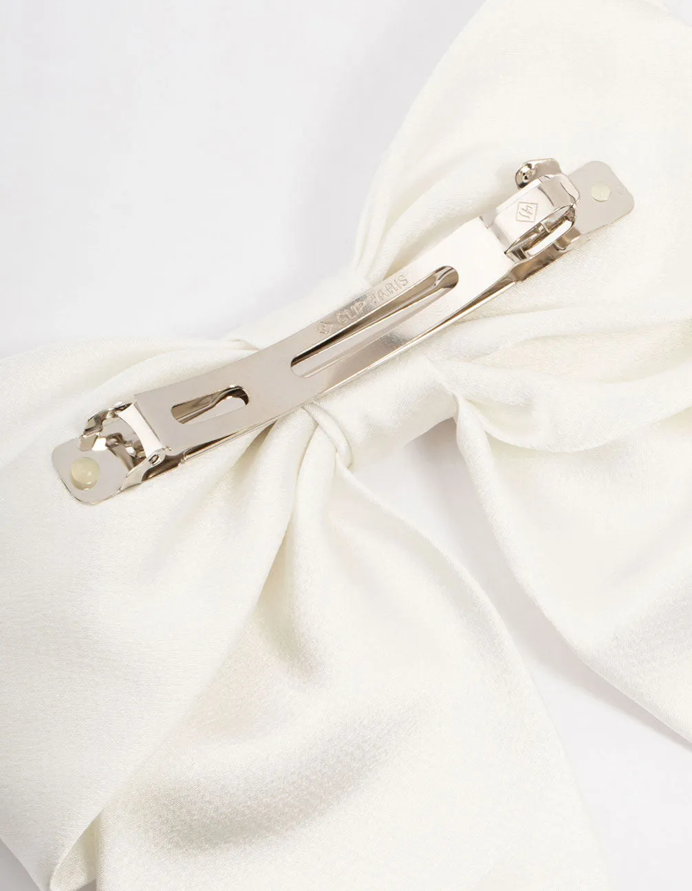 Large White Double Draped Fabric Bow Clip