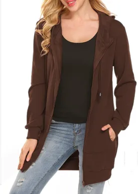 Locryz Women's Casual Pockets Zip Up Hoodies Fleece Tunic Sweatshirt Long Hoodie Jacket Coat
