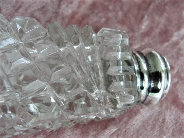 LOVELY Antique Cut Crystal Salt and Pepper Shakers Sterling and Mother of Pearl Tops, Elegant Dining, Wedding Gift, House Warming Gift