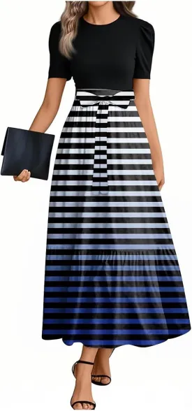 Maxi Dresses for Women 2025 Vacation Short Sleeve Floral Long Dress Spring Fashion Sundress Elegant Teacher Dresses