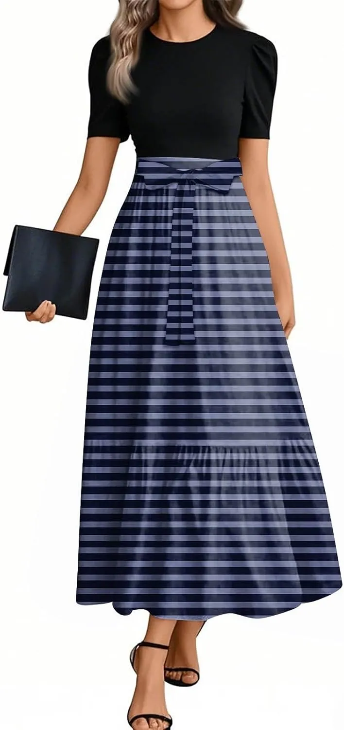 Maxi Dresses for Women 2025 Vacation Short Sleeve Floral Long Dress Spring Fashion Sundress Elegant Teacher Dresses