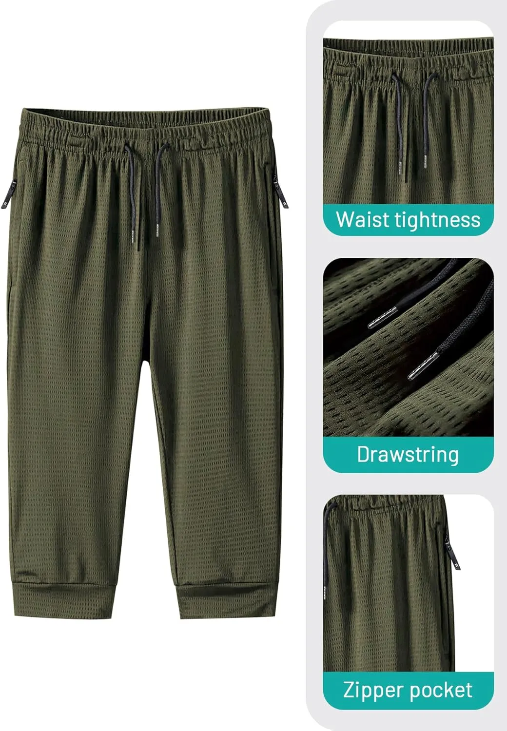 Men's Capri Pants 3/4 Long Jogger Sport Shorts,Workout/Gym/Yoga/Beach Shorts Quick Dry with Zipper Pockets