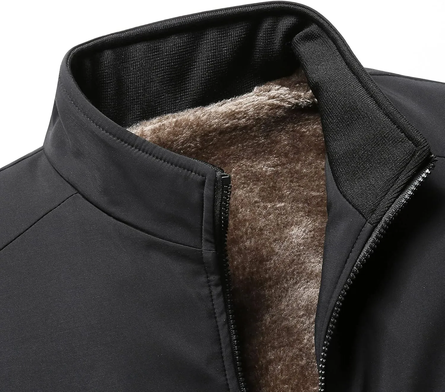 Mens Fashion Plush Thick Jacket Winter Fleece Lined Warm Coat Stand Collar Zipper Pocket Parka Work Cargo Windbreaker