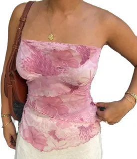 Muineobuka Women Y2k Floral Tube Tops Flower Print Strapless Sleeveless Bandeau Tops Summer Going Out Cropped Tube Tops