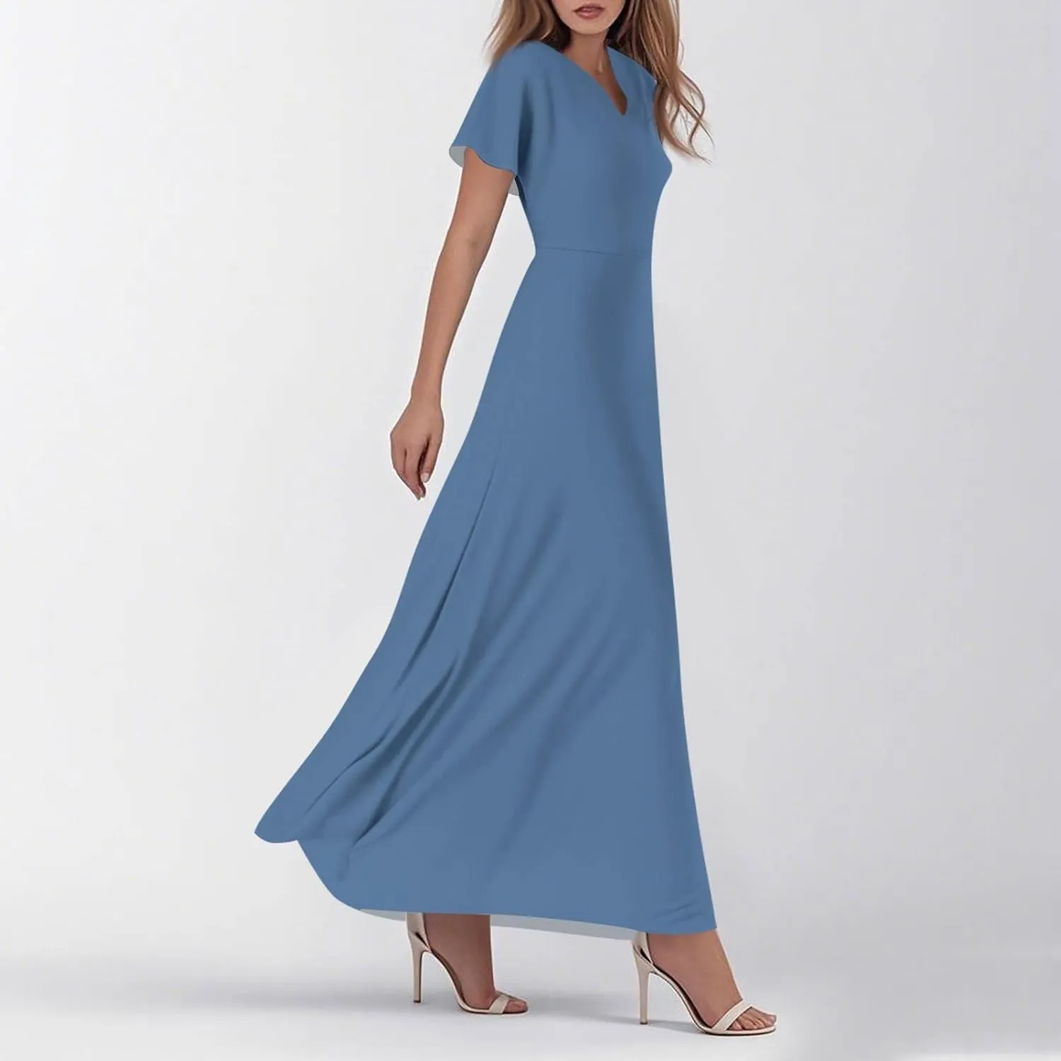 NBXNZWF Summer Dresses for Women 2025 Ruffle Short Sleeve V Neck Maxi Dress Flowy Beach Vacation Casual Dresses