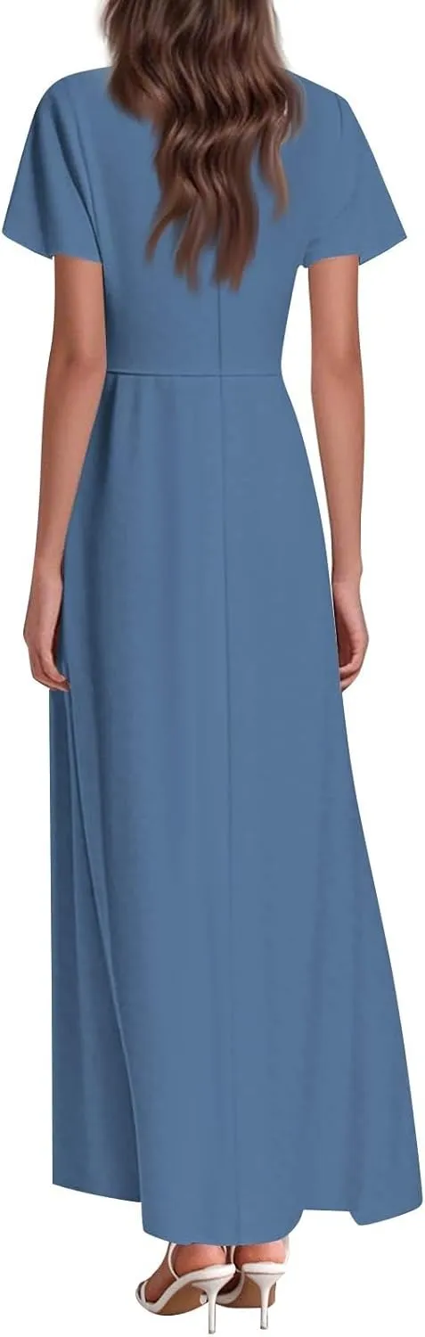 NBXNZWF Summer Dresses for Women 2025 Ruffle Short Sleeve V Neck Maxi Dress Flowy Beach Vacation Casual Dresses