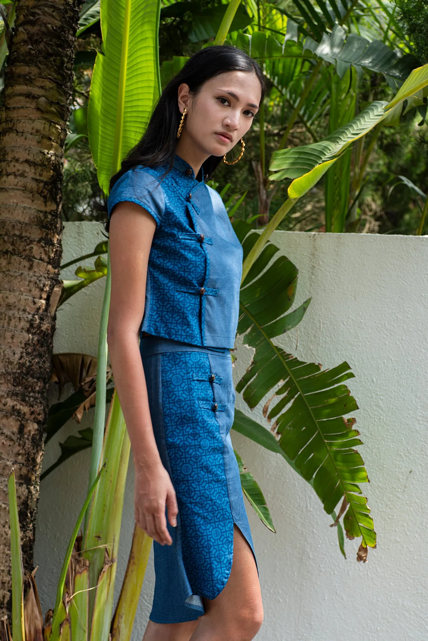 NELLA Denim Cropped Blouse (Navy)