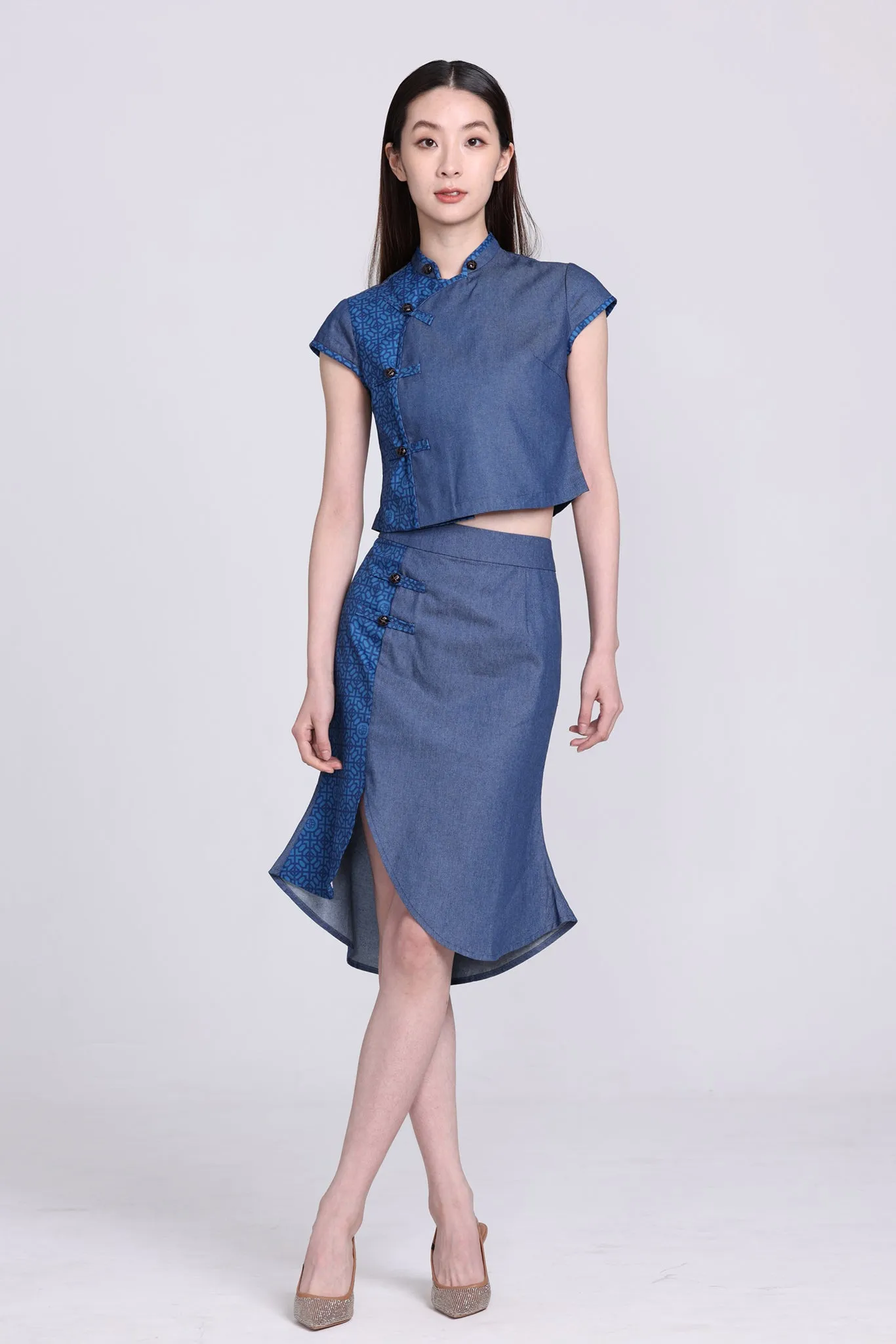 NELLA Denim Cropped Blouse (Navy)
