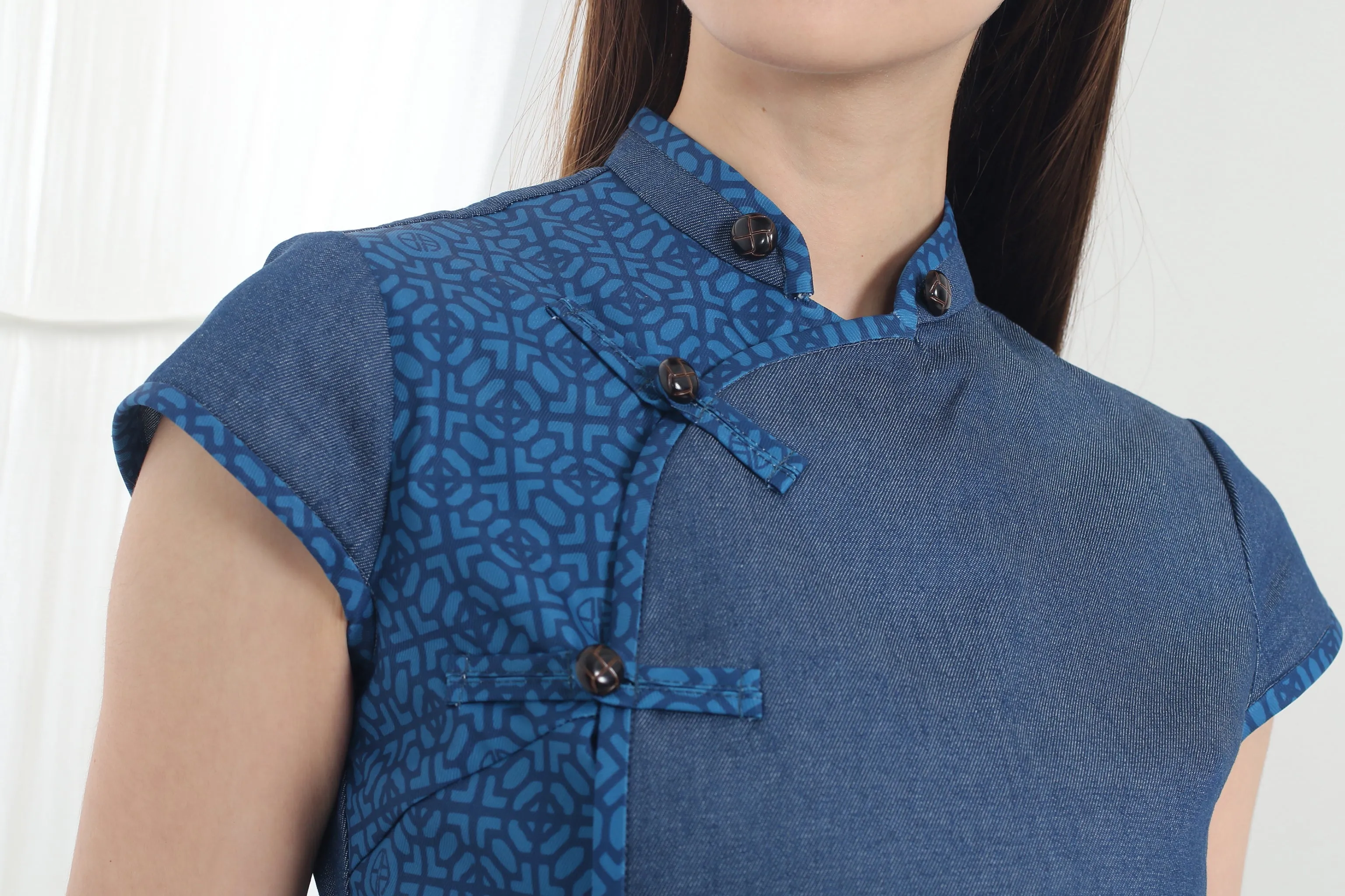 NELLA Denim Cropped Blouse (Navy)