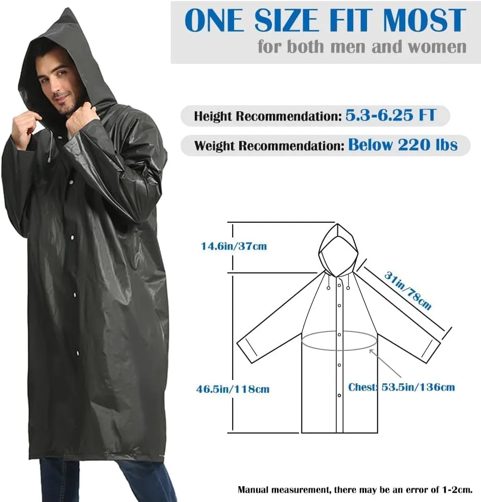 Opret 2 Pack Raincoats for Adults Reusable, EVA Rain Ponchos Lightweight Rain Coat Waterproof Rain Gear for Men and Women