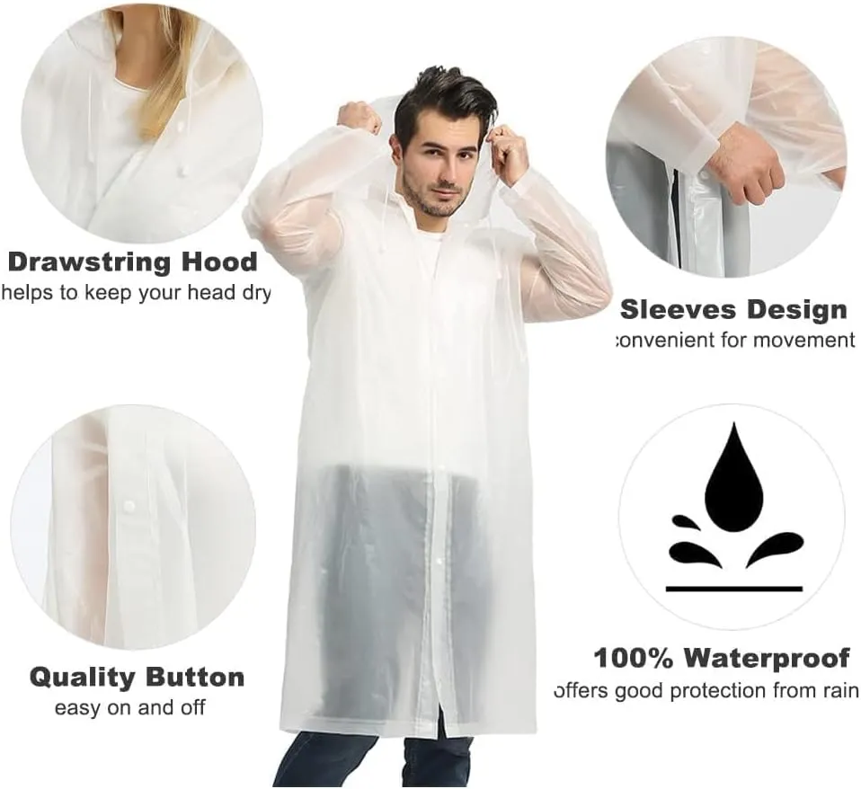 Opret 2 Pack Raincoats for Adults Reusable, EVA Rain Ponchos Lightweight Rain Coat Waterproof Rain Gear for Men and Women