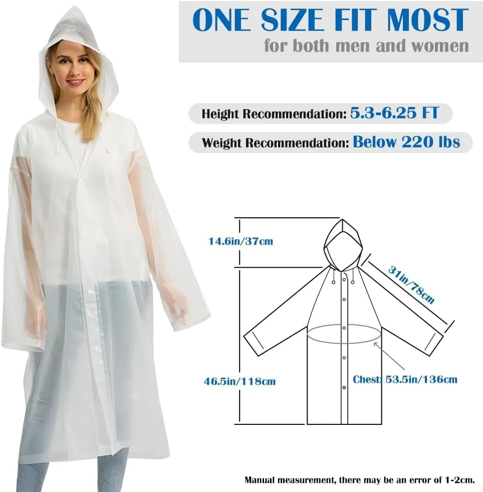 Opret 2 Pack Raincoats for Adults Reusable, EVA Rain Ponchos Lightweight Rain Coat Waterproof Rain Gear for Men and Women