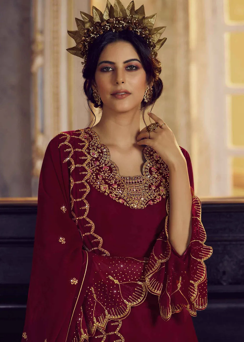 Rosewood Maroon Lehenga/Pant Style Trendy Suit