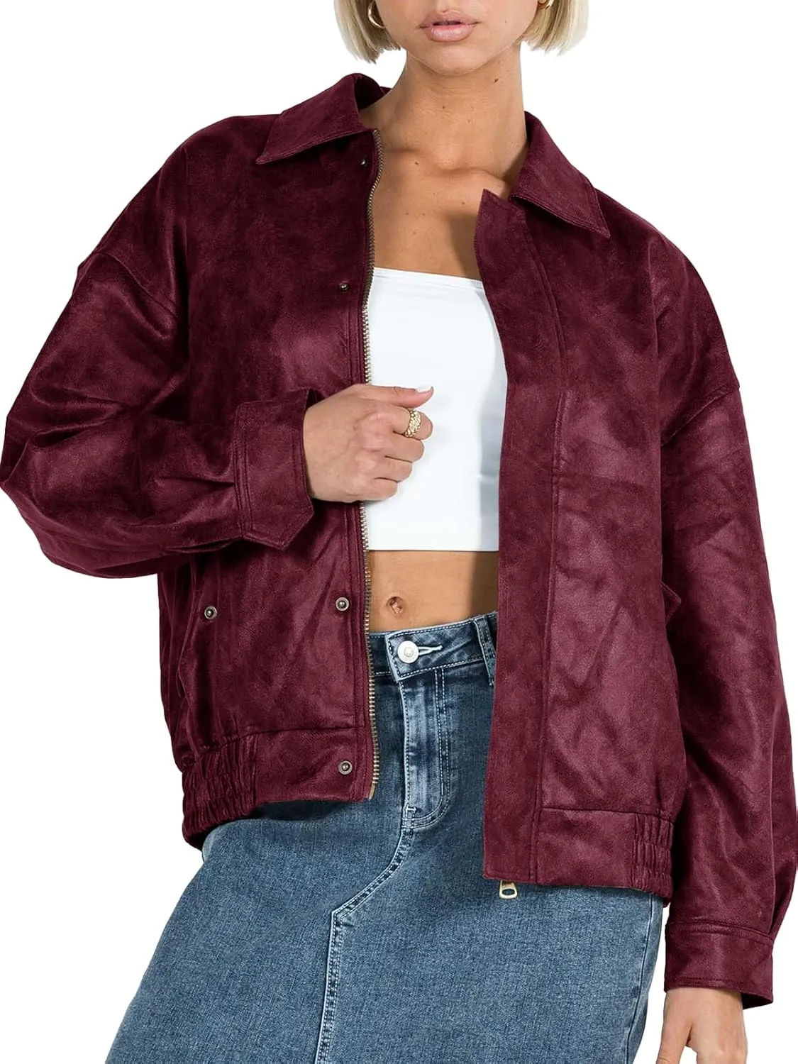 Tankaneo Womens Oversized Leather Jackets Trendy Zip up Bomber Motorcycle Coat 2025 Going out Outfits