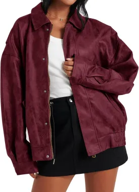 Tankaneo Womens Oversized Leather Jackets Trendy Zip up Bomber Motorcycle Coat 2025 Going out Outfits